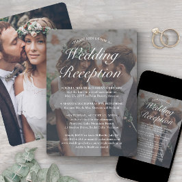 2枚組　フォトウェディング　レセプション　エレガント　ホワイト　テキスト 招待状