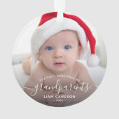 2枚組-写真 祖父母 ファースト クリスマス ホワイト スクリプト オーナメント (裏面)