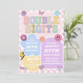 2桁のパッ名門私立校風のチ10th誕生日パーティー 招待状 (スタンド正面)