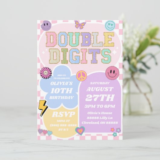 2桁のパッ名門私立校風のチ10th誕生日パーティー 招待状 (スタンド正面)