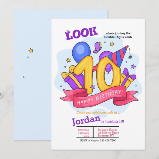 2桁の誕生日招待状 招待状 (正面/裏面)