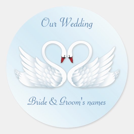 2様式化された白いスワンラウンドステッカー ラウンドシール (正面)