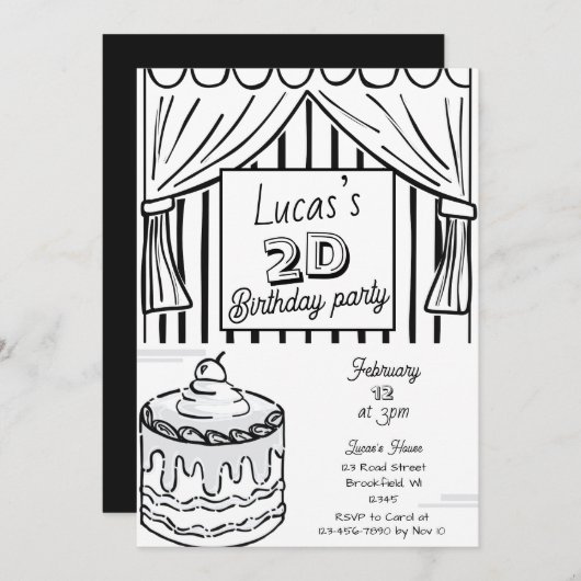 2次元誕生日漫画スタイル 招待状 (正面/裏面)