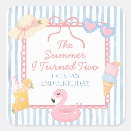 2歳になった夏 海辺の2歳の誕生日 スクエアシール (正面)