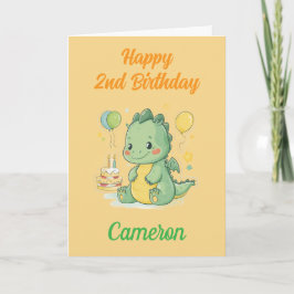 2歳のお誕生日おめでとう ユニセックス 龍のイラスト入り 名前入り カード