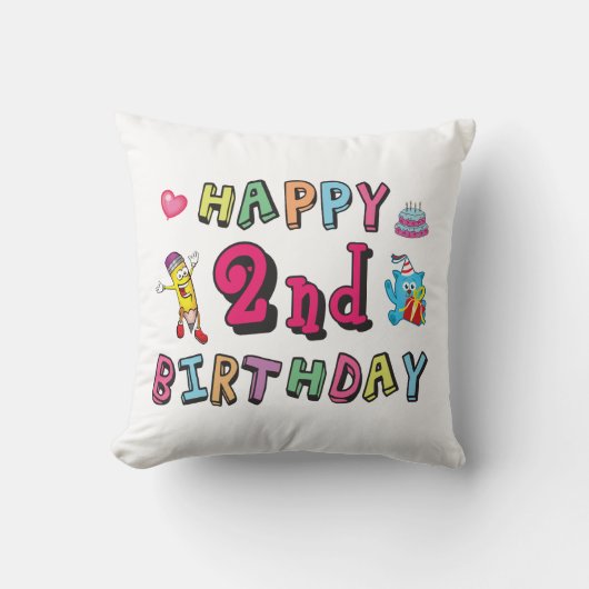 2歳のお誕生日おめでとう。2歳の誕生日 クッション (正面)