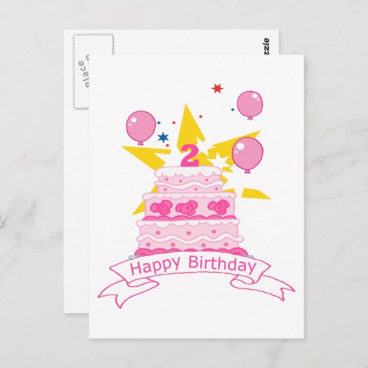 2歳のお誕生日ケーキ ポストカード (正面/裏面)