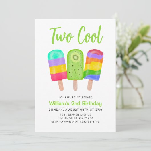2歳のクールでスウィートなカラフルアイスポップの男の子の誕生日 招待状 (スタンド正面)