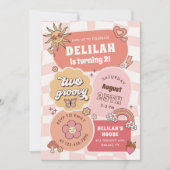 2歳のグーロビー レトロ ダイシー レインボー ガール 誕生日 招待状 (正面)