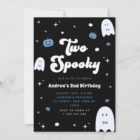 2歳のハロウィン誕生日パーティーの招待状「Two Spooky」 招待状 (正面)
