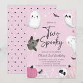 2歳のハロウィン！ピンクのゴーストの2歳誕生日パーティー招待状 招待状 (正面/裏面)