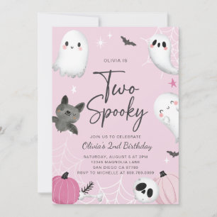 2歳のハロウィン!ピンクのゴーストの2歳誕生日パーティー招待状 招待状