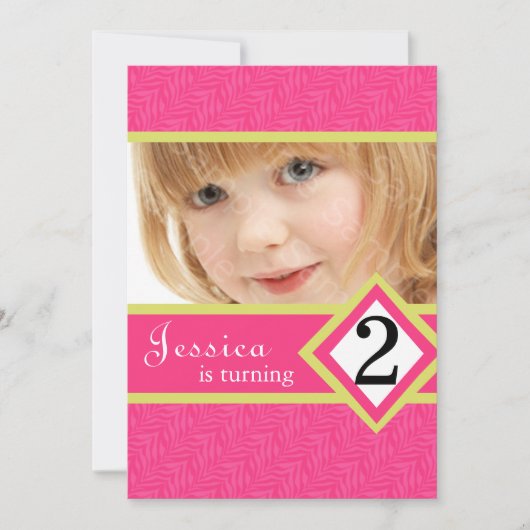 2歳のバースデーパーティ招待状のシマウマの女の子 招待状 (正面)