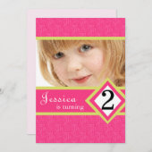 2歳のバースデーパーティ招待状のシマウマの女の子 招待状 (正面/裏面)