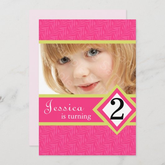 2歳のバースデーパーティ招待状のシマウマの女の子 招待状 (正面/裏面)