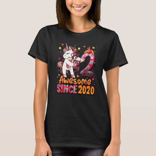 2歳のユニコーン浮き2nd誕生日ガールユニ tシャツ (正面)