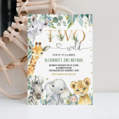 2歳のワイルドな誕生日 ゴールドジャングル動物 招待状