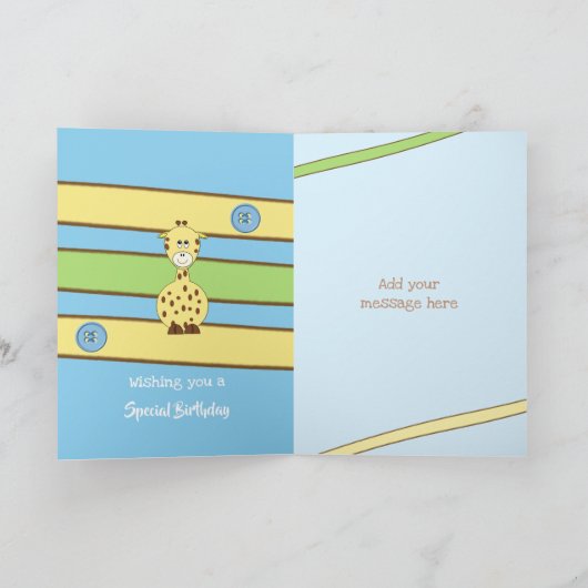 2歳の今日任意の年齢キリン男の子誕生日 カード (内部)