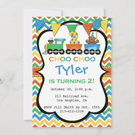 2歳の列車の誕生日パーティーの招待状 招待状 (正面)