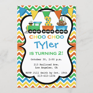 2歳の列車の誕生日パーティーの招待状 招待状