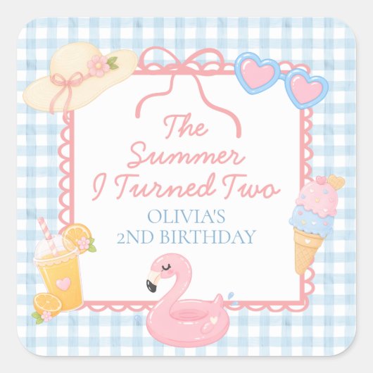 2歳の夏 海辺の2歳の誕生日 スクエアシール (正面)