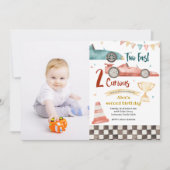 2歳の好奇心いっぱいのレーシング招待状（写真付き） 招待状 (正面)