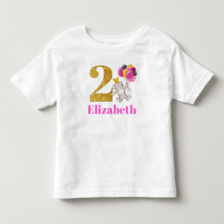 2歳の子猫ピンクと金ゴールド誕生日シャツ トドラーTシャツ