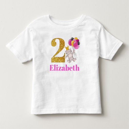 2歳の子猫ピンクと金ゴールド誕生日シャツ トドラーTシャツ (正面)
