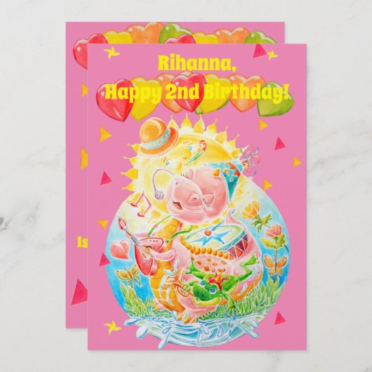 2歳の小さな女の子パーソナライズされた誕生日 サンキューカード (正面/裏面)