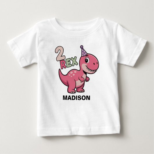 2歳の恐竜のピンクの誕生日ワンピース - パーソナライズ ベビーTシャツ (正面)