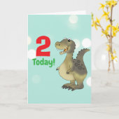 2歳の恐竜の誕生日 - 2歳の誕生日の恐竜デザイン カード (黄色い花)