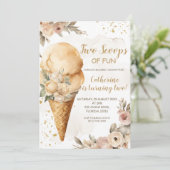 2歳の楽しい2杯のベージュの花の誕生日パーティー 招待状 (スタンド正面)