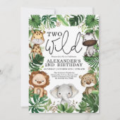 2歳の男の子のワイルドトロピカルサファリ動物のお誕生日 招待状 (正面)