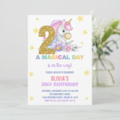 2歳の花のユニコーンの誕生日招待状 招待状 (スタンド正面)