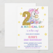 2歳の花のユニコーンの誕生日招待状 招待状 (正面/裏面)