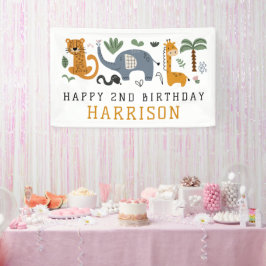 2歳の誕生日おめでとうサファリの動物 横断幕