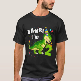 2歳の誕生日おめでとうティラノサウルス恐竜パーティー Tシャツ