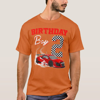 2歳の誕生日おめでとうレーシングカーの男の子パーティー Tシャツ