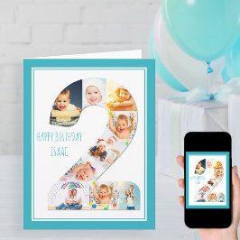 2歳の誕生日おめでとう！お子様のフォトコラージュ カード
