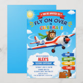 2歳の誕生日おめでとう!かわいいパイロットと飛行機 招待状 (正面/裏面)