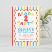 2歳の誕生日おめでとう カラフルストライプ 招待状 (スタンド正面)