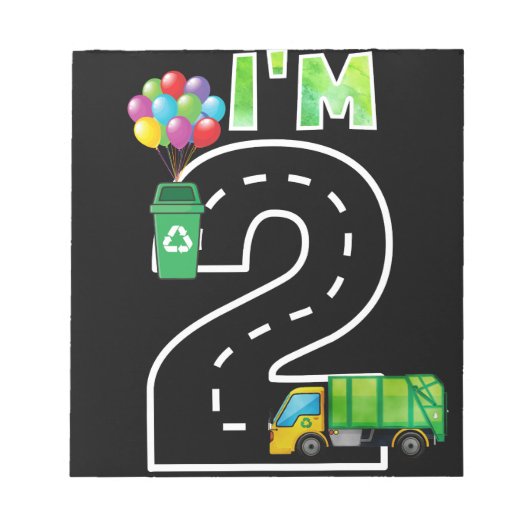 2歳の誕生日おめでとう ゴミ収集車 ノートパッド (正面)