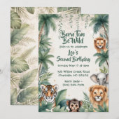 2歳の誕生日おめでとう！ジャングルサファリの動物たち 招待状 (正面/裏面)