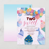 2歳の誕生日おめでとう！スイートなカップケーキ風船人魚 ポストカード (正面/裏面)