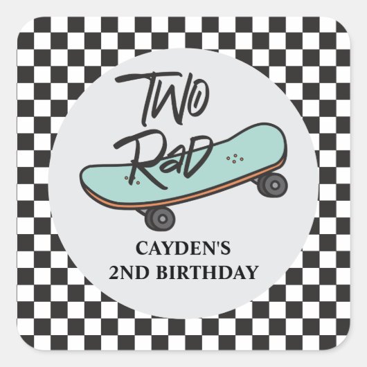 2歳の誕生日おめでとう スケートボード Two Rad スクエアシール (正面)