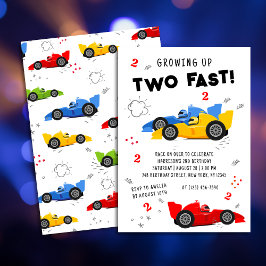 2歳の誕生日おめでとう!スピード感あふれるカラフルなレーシングカー 招待状