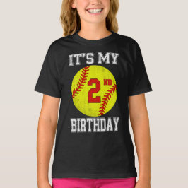 2歳の誕生日おめでとう ソフトボール好きな女の子 Tシャツ