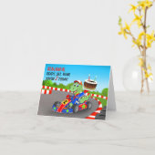 2歳の誕生日おめでとう ダイナソー レースカー レディ セット  カード (黄色い花)