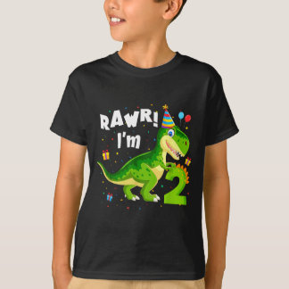 2歳の誕生日おめでとう ティラノサウルス 恐竜 楽しい パーティー Tシャツ