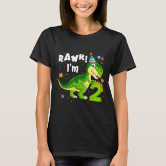2歳の誕生日おめでとう ティラノサウルス 恐竜 面白い パーティー Tシャツ